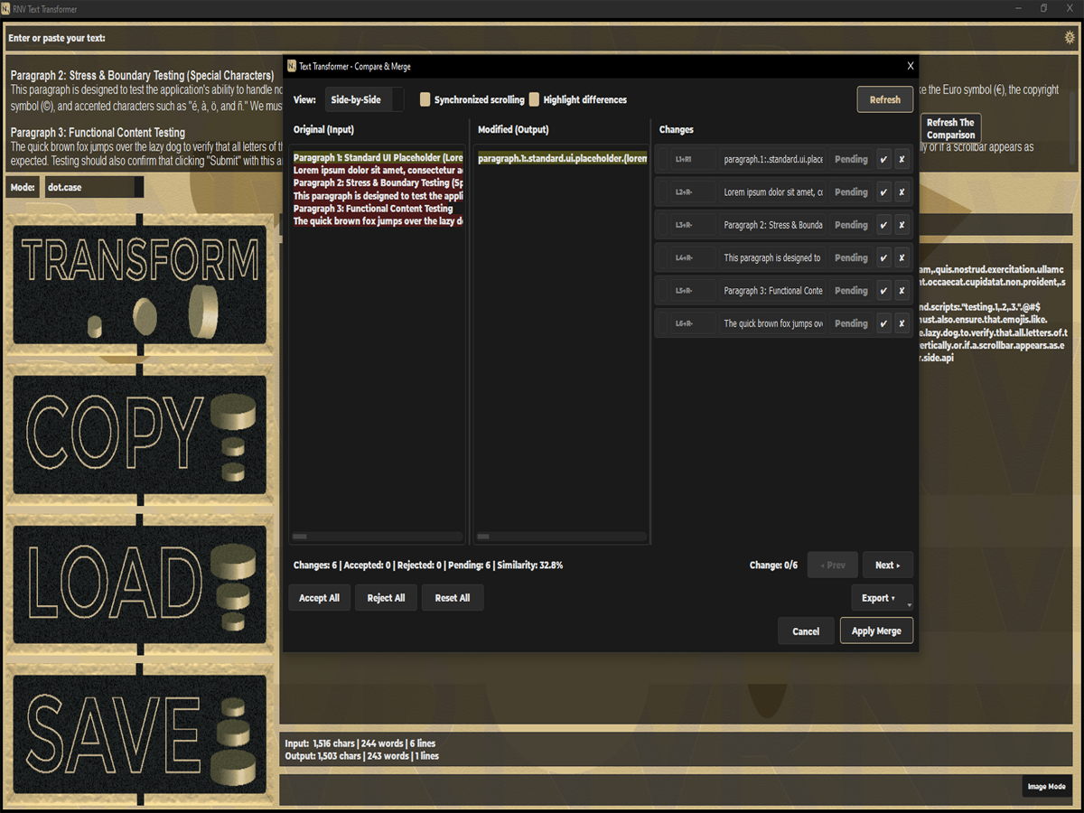RNV Text Transformer screenshot
